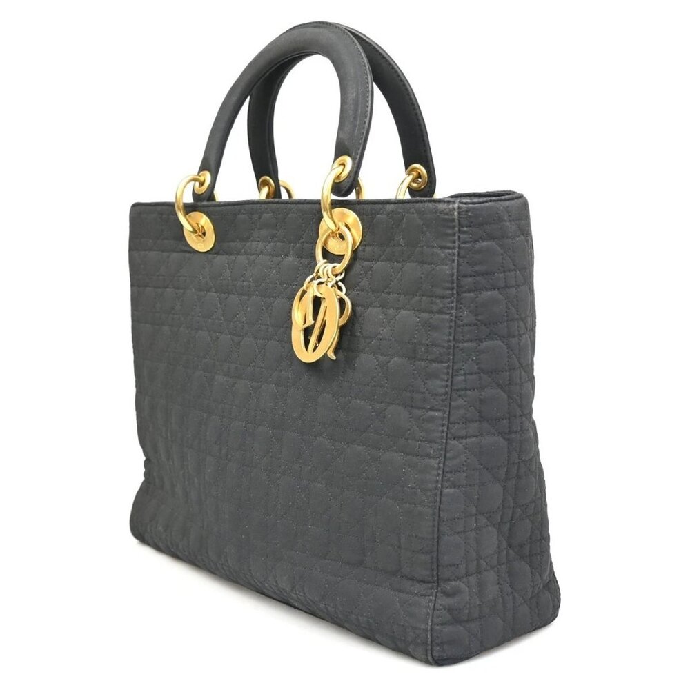 CHRISTIAN DIOR Logo Lady Cannage Hand Bag Nylon Leather Black GHW Italy 76ZA109 - Picture 2 of 16